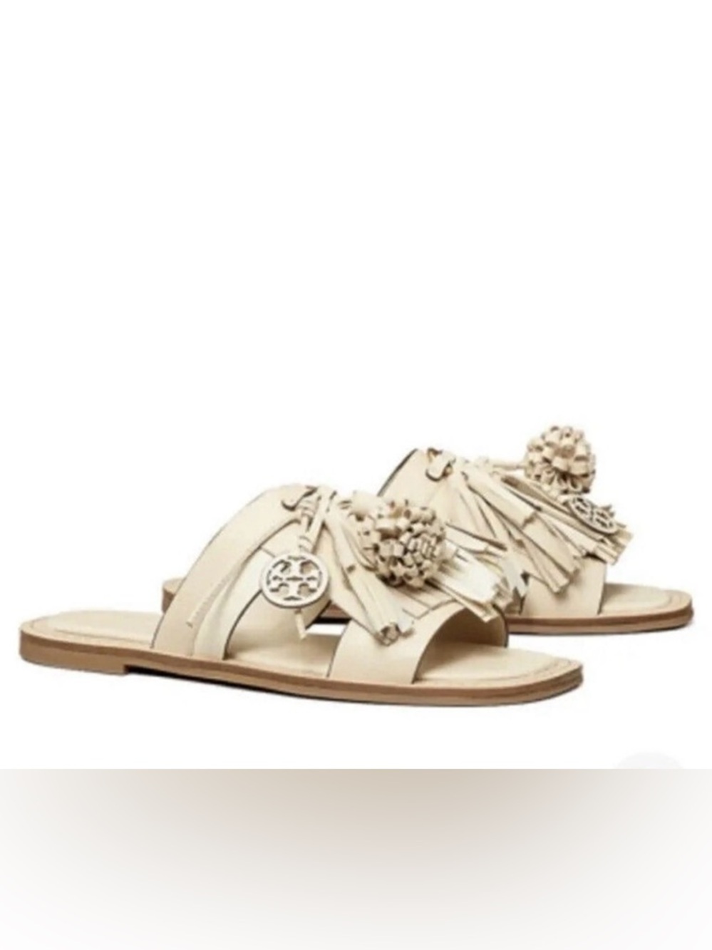 Tory Burch Miller Tassel Slide Sandals in New Cream size 8 1/2